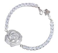 Sumpgle Set di gioielli con motivo floreale e camelia rosa in filigrana con micro pavé di quattro pezzi, anello e bracciale regolabile per le donne