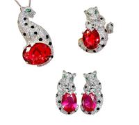 Sumpgle Set di gioielli con motivo gatto selvatico, artigianato artigianale con cristalli multicolore, orecchini pendenti, anello, regalo per le donne, Earrings-Pair