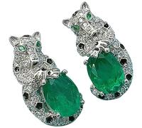 Sumpgle Set di gioielli con motivo gatto selvatico, artigianato artigianale con cristalli multicolore, orecchini pendenti, anello, regalo per le donne, Earrings-Pair