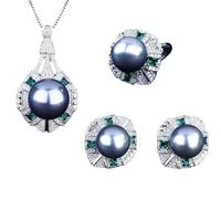 Sumpgle Set di gioielli di lusso ispirato alle perle con micro pavé di diamanti, anello regolabile, orecchini e collana minimalista