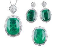 Sumpgle Set di gioielli vintage con pietre preziose verdi imitazione smeraldo collana orecchini anello regolabile con accenti di cristallo regalo