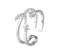 Sumpgle Star Moon - Anello aperto dal design minimalista, gioielli regolabili con zirconi scintillanti, anello da donna delicato per l'uso quotidiano alla moda