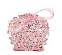 Sumshy 50 PZ Rosa Scatoline Portaconfetti Matrimonio, Perlato Bianco Decorazioni a Farfalla Scatole, Scatola Bomboniera segnaposto per Matrimonio Anniversario Addio al Nubilato