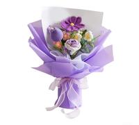 Sumsoctober Bouquet di fiori artificiali fatti a mano all'uncinetto, rose e girasoli, decorazione per la casa per la decorazione della stanza (viola-A)
