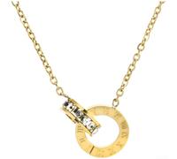 Sumsoctober Collana in acciaio al titanio con doppio anello in oro rosa e argento con ciondolo da donna, elegante da indossare tutti i giorni, catena da 45 cm
