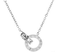 Sumsoctober Collana in acciaio al titanio con doppio anello in oro rosa e argento con ciondolo da donna, elegante da indossare tutti i giorni, catena da 45 cm