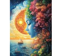 Sun And Moon Face Art with Sailboat Puzzle 300 Pezzi Relax Solitario Post Lavoro Mitos Cuento De Hadas Rompicapo Per Momenti Di Pace Attività Antistress Naturale Regalo Per Chi Ama 300 PCS