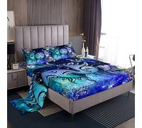 Sun and Moon Lenzuola Stile Boemia Blu Biancheria Da Letto Set Psichedelico Hippie Design Lenzuola Per Bambini Adulti Cosmico Celeste Set di Lenzuola Ultra Morbido Set Letto 4 Pz King Size