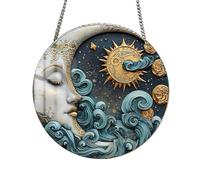 Sun and Moon Tree Ornament, Sun and Moon Festival Decor, Stained Glass Sun and Moon Decoration, Albero ornamento con Sun and Moon Design, 15x15x0.2cm Decorative Ornaments for Living Room & Holiday
