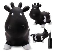 Sun Baby Animale gonfiabile che salta, giocattolo di 1 anno, saltarello per bambini, design ergonomico, cavallo giocattolo, pompa manuale inclusa (Mucca nera)