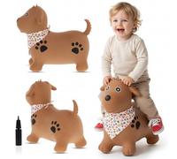sun baby Animale Gonfiabile Che Salta, Giocattolo di 1 Anno, Saltarello per Bambini, Design ergonomico, Cavallo Giocattolo, Pompa Manuale Inclusa (Cane Marrone con Bandana 2)