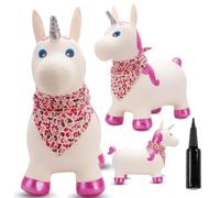 Sun Baby Animale gonfiabile che salta, giocattolo di 1 anno, saltarello per bambini, design ergonomico, cavallo giocattolo, pompa manuale inclusa (Unicorno bianco con corno glitterato)