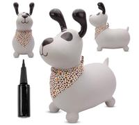 Sun Baby Animale gonfiabile che salta, giocattolo di 1 anno, saltarello per bambini, design ergonomico, cavallo giocattolo, pompa manuale inclusa (Cane grigio con bandana e cerotto)