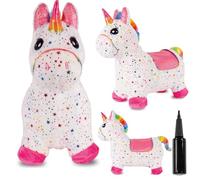 Sun Baby Animale gonfiabile che salta, giocattolo di 1 anno, saltarello per bambini, design ergonomico, cavallo giocattolo, pompa manuale inclusa (Unicorno bianco con stelle)