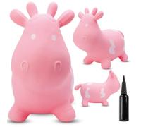 Sun Baby Animale gonfiabile che salta, giocattolo di 1 anno, saltarello per bambini, design ergonomico, cavallo giocattolo, pompa manuale inclusa (Mucca rosa)