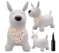 Sun Baby Animale gonfiabile che salta, giocattolo di 1 anno, saltarello per bambini, design ergonomico, cavallo giocattolo, pompa manuale inclusa (Cane grigio con bandana 2)