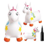 Sun Baby Animale gonfiabile che salta, giocattolo di 1 anno, saltarello per bambini, design ergonomico, cavallo giocattolo, pompa manuale inclusa (Unicorno bianco con corno rosa)
