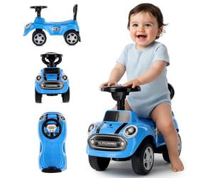 sun baby Macchinina Cavalcabile per Bambini Go Go Fassion, Macchina a spinta da 12 mesi, effetti sonori, sedile e ruote in plastica, protezione antiribaltamento (Blu)