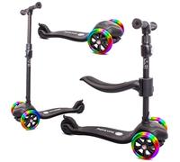 Sun Baby Monopattino per bambini 3 anni, Triciclo Scooter 3 Ruote Luminose a LED, regolabile in altezza, Children's Scooter (Nero)