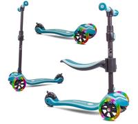 Sun Baby Monopattino per bambini 3 anni, Triciclo Scooter 3 Ruote Luminose a LED, regolabile in altezza, Children's Scooter (Turchese)