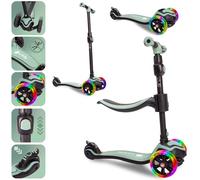 Sun Baby Monopattino per bambini 3 anni, Triciclo Scooter 3 Ruote Luminose a LED, regolabile in altezza, Children's Scooter (Verde)