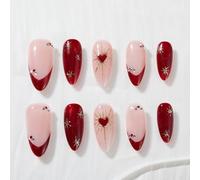 Sun&Beam Nails Handmade Press On Unghie a forma di mandorla Nude Rosa Rosso Cuore Oro Lucido Medio 10 Pezzi Riutilizzabili Date Party (#301 L)