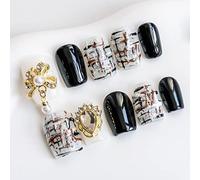 Sun&Beam Nails Punte di Unghie Fatte a Mano Corte Quadrate da Applicare in Nero con Design Maglione e Diamante 3D e Adesivi 10 Pezzi (#047 M)