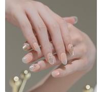Sun&Beam Nails Unghie artificiali fatte a mano corte rotonde da incollare in arancione strass Ombra Dipinto a mano design con adesivi - 10 pezzi (#234 M)
