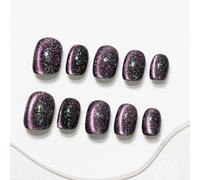 Sun&Beam Nails Unghie artificiali fatte a mano, corte, rotonde, da incollare, in nero, verde, dolce, tinta unita, design minimalista, con cuscinetti adesivi, 10 pezzi (#256 L)