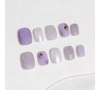 Sun&Beam Nails Unghie artificiali fatte a mano, corte, rotonde, da incollare, in viola, magnetiche, design minimalista, con cuscinetti adesivi, 10 pezzi (#257 S)