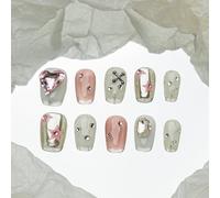 Sun&Beam Nails Unghie finte fatte a mano a forma di bara corta ballerina unghie da incollare in rosa bianco argento strass cuore 3D design con cuscinetti adesivi 10 pezzi (#203M)