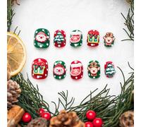 Sun&Beam Nails Unghie finte fatte a mano, corte, rotonde, da incollare, in rosso, verde, marrone, Natale, design 3D, con cuscinetti adesivi, 10 pezzi (#193L)
