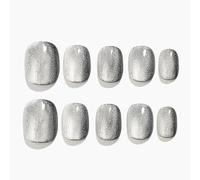 Sun&Beam Nails Unghie Finte Fatte a Mano Corte Tonde da Applicare in Argento Design Magnetico con Adesivi 10 Pezzi (#107 S)