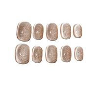 Sun&Beam Nails Unghie Finte Fatte a Mano Corte Tonde da Applicare in Design Magnetico Bronzo con Adesivi 10 Pezzi (#095 M)