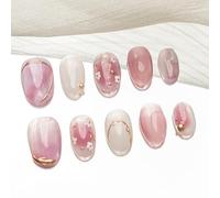 Sun&Beam Nails Unghie finte fatte a mano, medie e lunghe, ovali, da incollare, in viola, bianco, fresche e leggere, design floreale Ombre con cuscinetti adesivi, 10 pezzi (#172 XS)