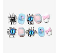 Sun&Beam Nails Unghie Finte Fatto a Mano Corte Rotonde Quadrate per Incollare in Nero Bianco Rosa Blu Design Occhio del Diavolo con Adesivi 10 Pezzi (#147 L)