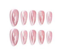 Sun&Beam Nails Unghie Finte Fatto a Mano di Media Lunghezza a Mandorla per Incollare in Rosa Design Magnetico con Adesivi 10 Pezzi (#124 S)