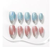 Sun&Beam Nails Unghie press-on fatte a mano, colore blu mandorla media