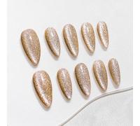 Sun&Beam Nails Unghie press-on fatte a mano, colore oro mandorla medio (#266 XS)