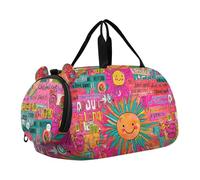Sun, borsa da palestra colorata con parole d'arte carina, per bambini, con scomparto per scarpe, grande capacità, per viaggi, sport, fitness e allenamento