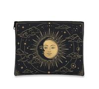 Sun Canvas con cerniera, mistica luna celeste nuvole celestiali nero portatile con cerniera piccola borsa per la cura della pelle per viaggi, bagno, organizer per cosmetici e borsa, nero, 7x9 Inch