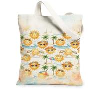 Sun Canvas Tote Bag per le donne, Summer Playful Palm Tree Cloud Summer Yellow Lavabile Riutilizzabile Market Tote Bag Idee per Fuori, Giallo, 13x15 Inch