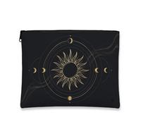 Sun Canvas with Zipper, Celestial Mystical Moon Circle N/A Black Canvas with Zipper Travel Makeup Bag for Travel, Bathroom, Vanity Organizer and Purse Storage, nero, 7x9 Inch, Celeste