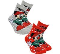 Sun City Disney Minnie - Confezione doppia di calzini morbidi con gommini antiscivolo rosso, grigio 23-26 27-30 31-34 (23, numeric_23)