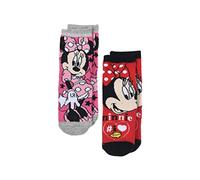 Minnie Mouse - Calzini da bambina per bambini, 2 paia di piedini in gomma, multicolore, 31-34