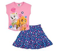 SUN CITY Paw Patrol Gonna e T-Shirt Set Bambina Cotone Skye Everest, Rosa-blu, 110
