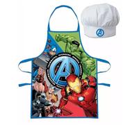 SUN CITY Set Chef Bambino Grembiule e Cappello - Licenza Ufficiale Disney Marvel Nickelodeon - Taglia Unica 3-8 Anni - Idea Regalo per Cucina e Attività Creative [16092 Blu Avengers]