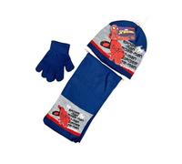 Sun City Spider-Man - Set invernale per bambini, 3 pezzi, cappello, sciarpa e guanti, Blu, 52 cm