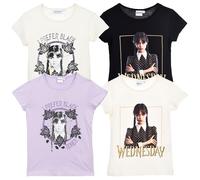 SUN CITY - T-Shirt Bambina Ragazza Tema mercoledì - Maglietta Estiva Stile Gothic - Look Casual Ispirato a Personaggio Serie TV - 100% Cotone [10378 Bianco - 12 Anni]