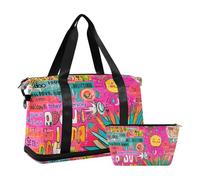 Sun Colorful Art Words carino borsone weekender/pernottamento borsone con cinghia regolabile per viaggio impermeabile, sole colorato arte parole carino, 1 size